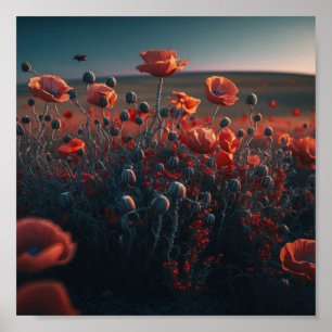 Vibrant Surreal Poppy Field Poster