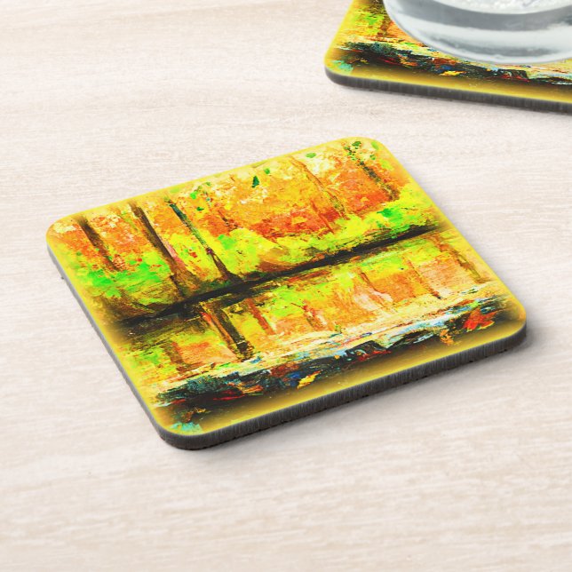 "Vibrant Swamp Forest" Cute Painting. Buy Now Beverage Coaster (Left Side)