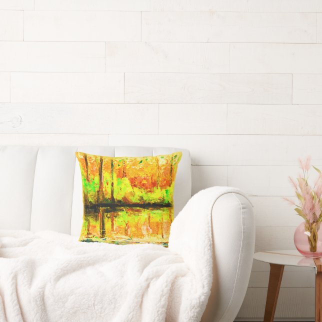 "Vibrant Swamp Forest" Cute Painting. Buy Now Throw Pillow (Couch)