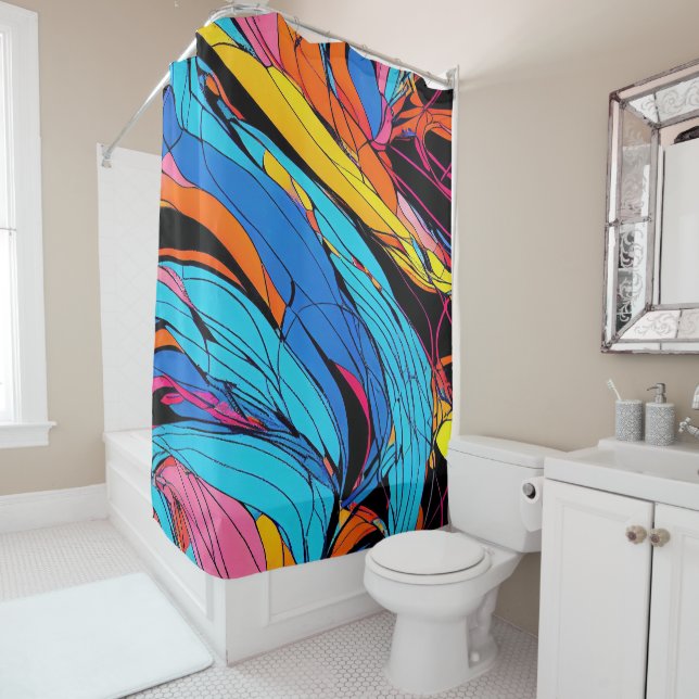 Vibrant Swirl Art Shower Curtain for Bathroom (In Situ)