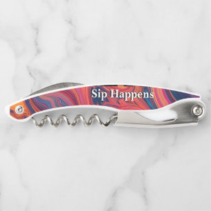 Vibrant Swirl Design Funny Sip Happens Beer Waiter's Corkscrew