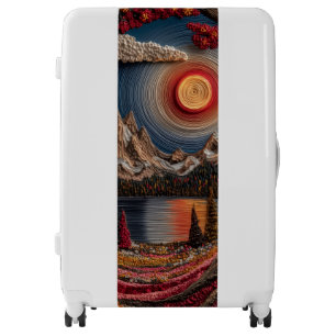 Vibrant Swirling Sun & Mountain Landscape Art Luggage
