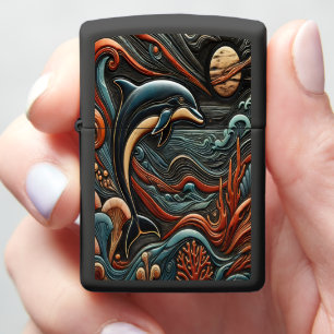 Vibrant Swirls Dolphin Relief Zippo Lighter