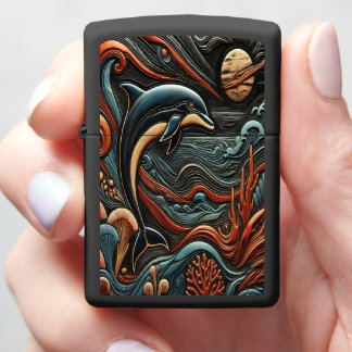 Vibrant Swirls Dolphin Relief Zippo Lighter