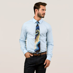 Vibrant Swirls of Blue and Gold 1 Neck Tie