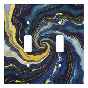 Vibrant Swirls of Blue and Gold 2 Light Switch Cover