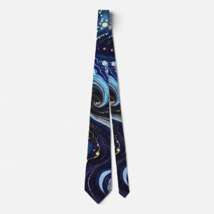 Vibrant Swirls of Blue and Gold 3 Neck Tie