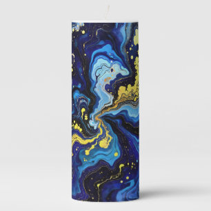 Vibrant Swirls of Blue and Gold 4 Pillar Candle