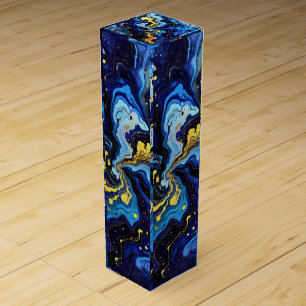 Vibrant Swirls of Blue and Gold 4 Wine Box