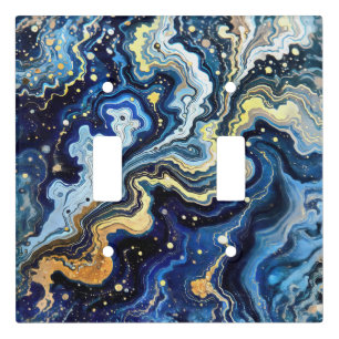 Vibrant Swirls of Blue and Gold 5 Light Switch Cover
