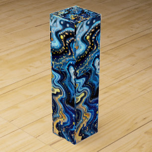 Vibrant Swirls of Blue and Gold 6 Wine Box