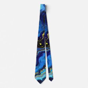 Vibrant Swirls of Blue and Gold 7 Neck Tie