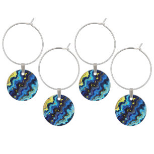 Vibrant Swirls of Blue and Gold 7 Wine Charm