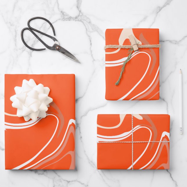 Vibrant Swirls of Orange Abstraction Wrapping Paper Sheets (Front)