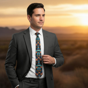 Vibrant Symmetric Geometric Pattern Dark Backgroun Neck Tie