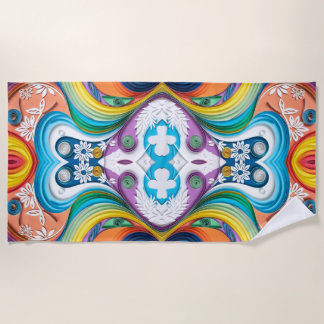 Vibrant Symmetry, Multicolor Paper Quilling Manda Beach Towel