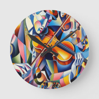 Vibrant Symphony: Abstract Violinist Art Round Clock