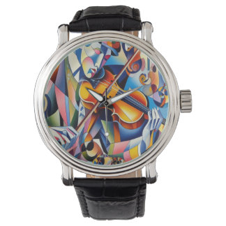 Vibrant Symphony: Abstract Violinist Art Watch