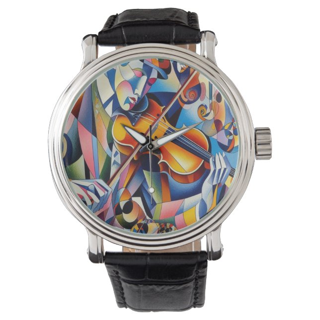 Vibrant Symphony: Abstract Violinist Art Watch (Front)