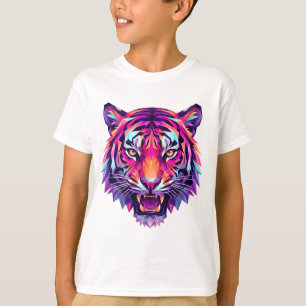 Vibrant Synthwave Low-Poly Tiger Digital Art T-Shirt