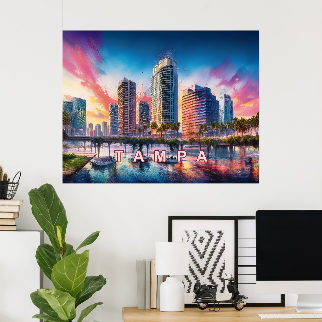 Vibrant Tampa Florida Colorful Abstract Art Poster (Home Office)
