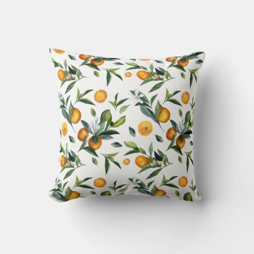 Vibrant Tangerine citrus fruit Orange green Throw Pillow