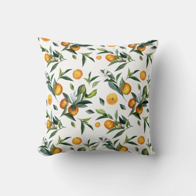 Vibrant Tangerine citrus fruit Orange green Throw Pillow (Front)