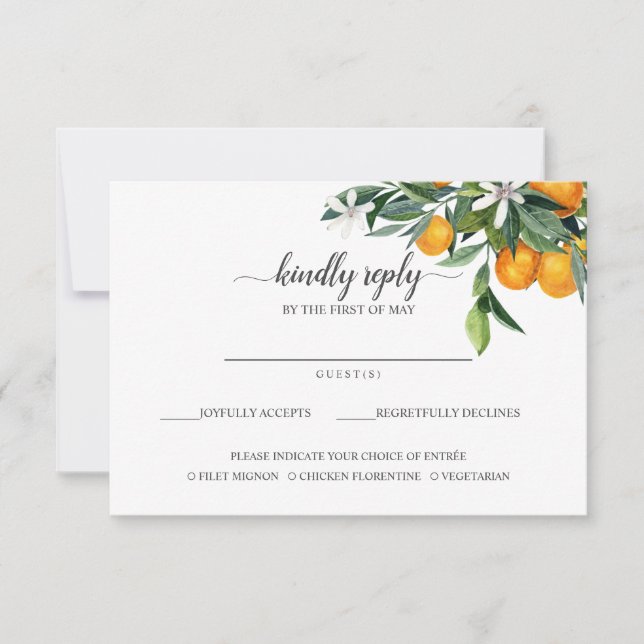 Vibrant Tangerine Citrus Orange Meal Choice RSVP (Front)
