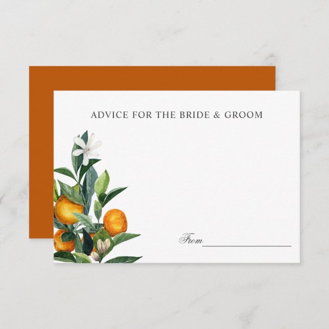 Vibrant Tangerine Citrus Wedding Advice or recipe Invitation (Front/Back)