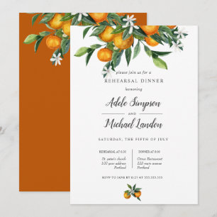 Vibrant Tangerine Orange Citrus Rehearsal Dinner Invitation