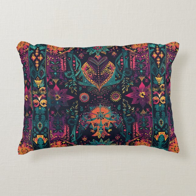 Vibrant Tapestry Mandala Accent Pillow (Front)