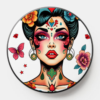 Vibrant Tattoo Woman PopSocket