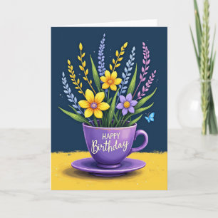 Vibrant Teacup Birthday Card