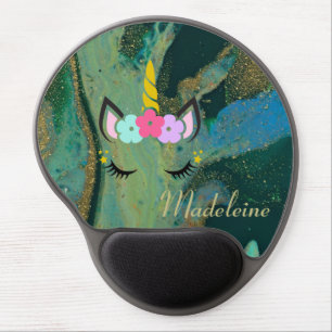Vibrant Teal Abstract Glam Glitter Unicorn Name Gel Mouse Pad