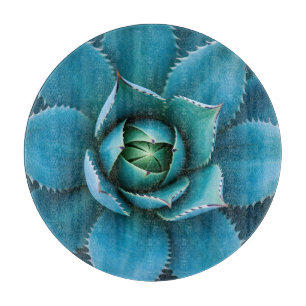 Vibrant Teal Agave Succulent Macro Geometric Cutting Board