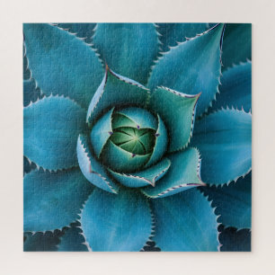 Vibrant Teal Agave Succulent Macro Geometric Jigsaw Puzzle