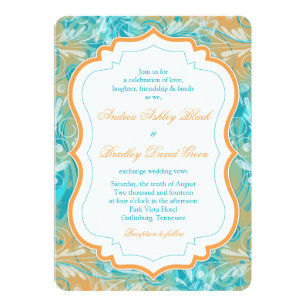 Teal And Orange Wedding Invitations Zazzle Vibrant Teal And Orange Fl Wedding Invitation