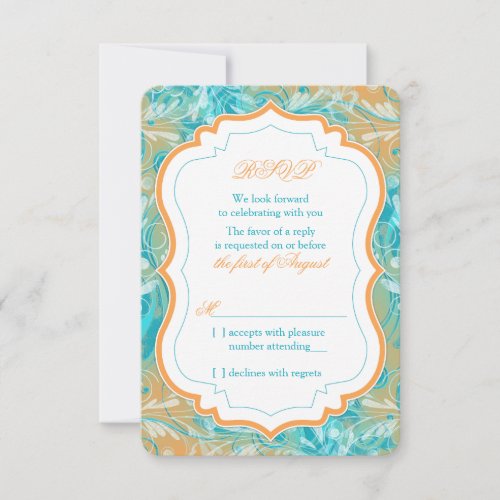 Vibrant Teal and Orange Floral Wedding RSVP Reply