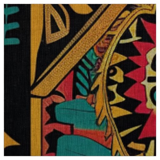 Vibrant Teal "Aztec Dream" Artistic Linen Fabric
