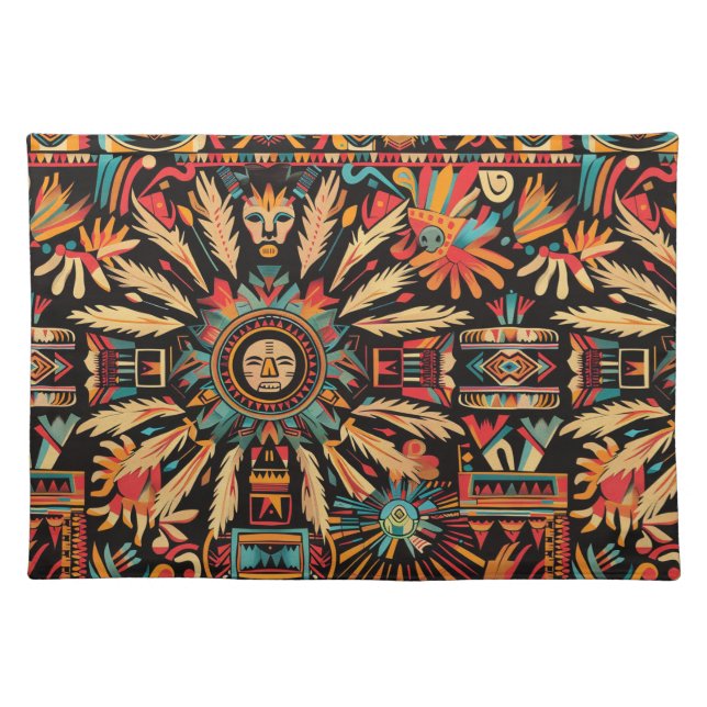 Vibrant Teal "Aztec Dream" Patterned Table Placema Cloth Placemat (Front)