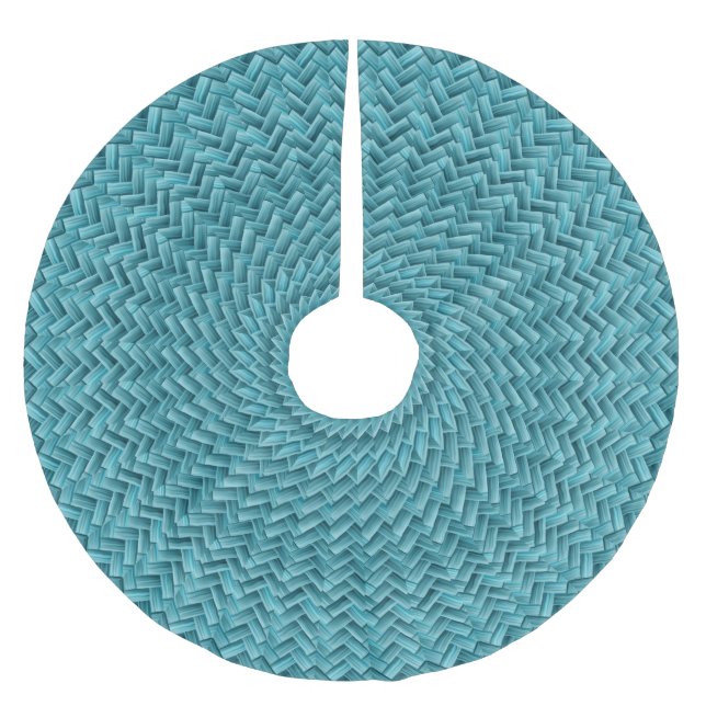 Vibrant Teal Basket Weave Circle Geometric Pattern Brushed Polyester Tree Skirt (Front)