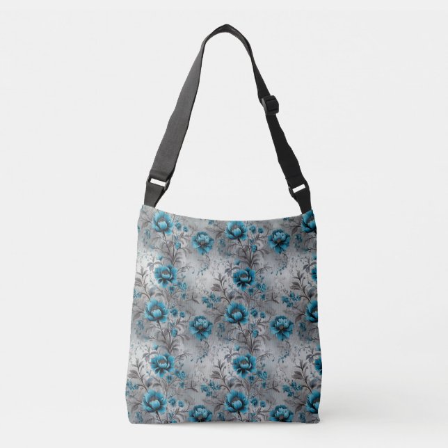 Vibrant Teal Blooms: Stylish Floral Tote Bag (Front)