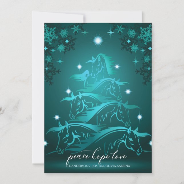 Vibrant Teal Blue Abstract Christmas Horse Holiday Card (Front)