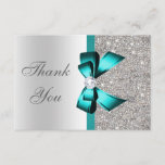 Vibrant Teal Bow Silver Diamonds Thank You