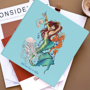 Vibrant Teal Fantasy Mermaid Illustration 3 Ring Binder