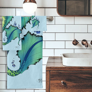 Vibrant Teal Fantasy Mermaid Illustration Bath Towel Set