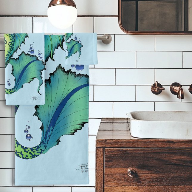 Vibrant Teal Fantasy Mermaid Illustration Bath Towel Set (Creator Uploaded)