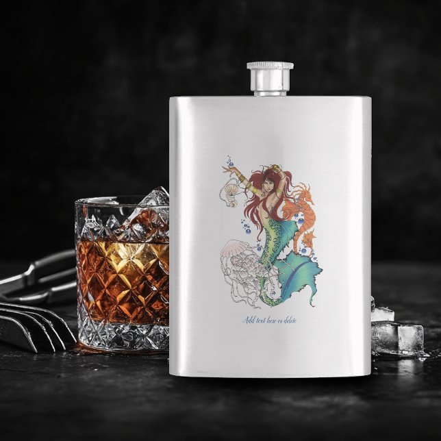 Vibrant Teal Fantasy Mermaid Illustration Flask (Creator Uploaded)