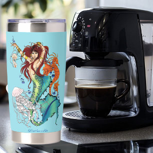 Vibrant Teal Fantasy Mermaid Illustration Insulated Tumbler