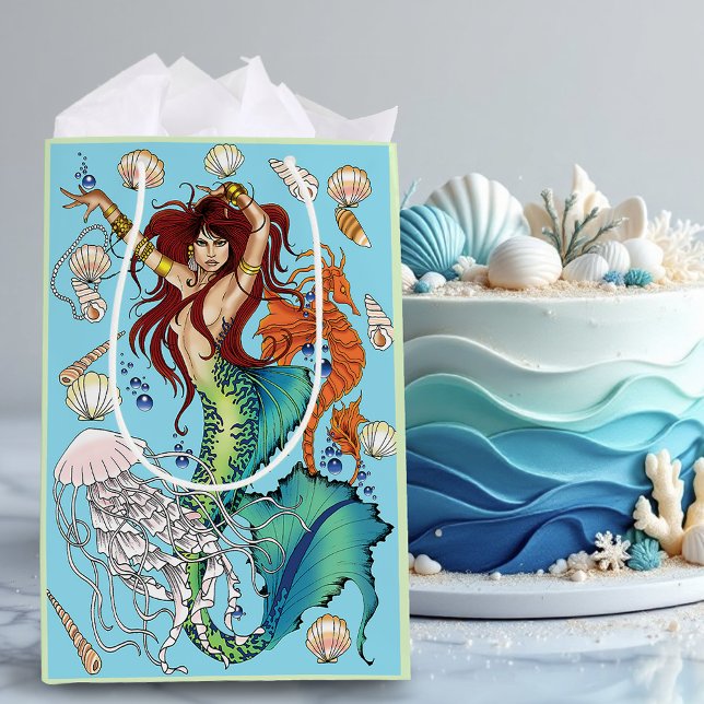 Vibrant Teal Fantasy Mermaid Illustration  Medium Gift Bag (Creator Uploaded)
